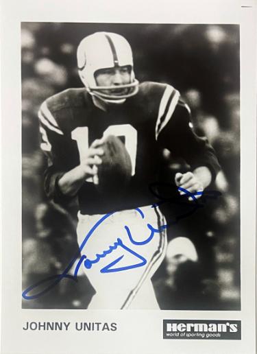 Johnny Unitas Autographed Herman's Sporting Goods Baltimore Colts 5X7 Photo- COA-Powers Sports Memorabilia