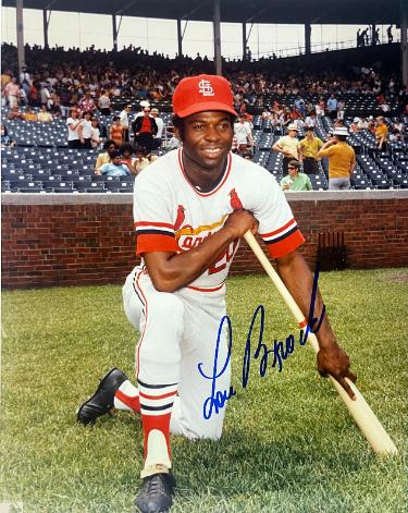 Lou Brock Autographed St. Louis Cardinals MLB Licensed 8x10 Photo imperfect- COA (HOF)-Powers Sports Memorabilia