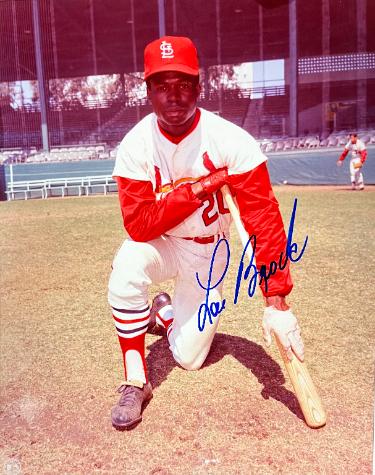Lou Brock Autographed St. Louis Cardinals MLB Licensed 8x10 Photo imperfect- COA (HOF) - CTBL_043224-Powers Sports Memorabilia