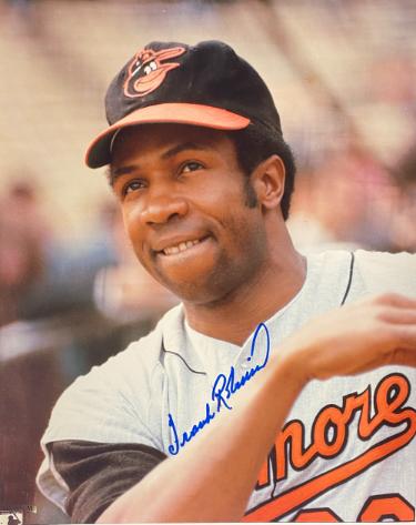 Frank Robinson Autographed Baltimore Orioles MLB Licensed 8x10 Photo imperfect- COA (HOF/Triple Crown) - CTBL_043227-Powers Sports Memorabilia