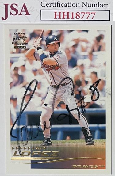 Javy Lopez Autographed 2000 Pacific Baseball On Card Auto #24 fade/bleed- JSA #HH18777 (Atlanta Braves)-Powers Sports Memorabilia