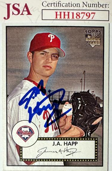 JA (J.A) Happ Autographed 2007 Topps '52 Rookie (RC) On Card Auto #145- JSA #HH18797 (Philadelphia Phillies)-Powers Sports Memorabilia