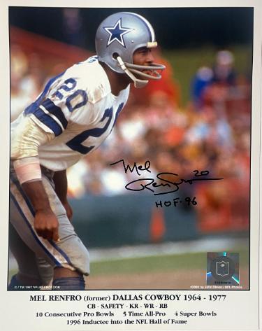Mel Renfro Autographed Dallas Cowboys NFL Licensed Stat Photo #20 HOF 96- COA/Show Ticket-Powers Sports Memorabilia