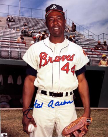 Hank Aaron Autographed Atlanta Braves MLB Licensed Vintage 8x10 Photo imperfect- Tuff Stuff COA/Show Ticket (HOF)-Powers Sports Memorabilia