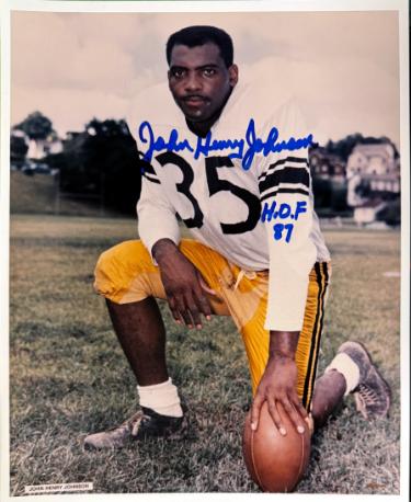 John Henry Johnson Autographed Pittsburgh Steelers 8x10 Photo HOF 87 imperfect- COA-Powers Sports Memorabilia