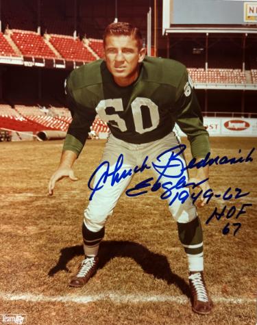 Chuck Bednarik Autographed Philadelphia Eagles NFL Licensed 8x10 Photo Eagles 1949-62 HOF 67 imperfect- COA-Powers Sports Memorabilia