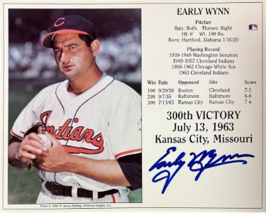 Early Wynn Autographed Cleveland MLB Licensed 300th Victory 8x10 Photo/Card- Tuff Stuff COA/Show Ticket-Powers Sports Memorabilia