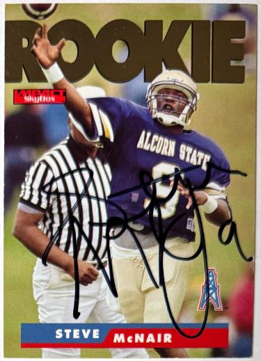 Steve McNair Autographed 1995 Skybox Impact Rookie On Card Auto #171- Beckett Review (Titans/Alcorn St)-Powers Sports Memorabilia