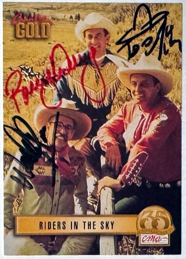 Woody Paul/Ranger Doug/Too Slim Autographed 1993 Riders In The Sky Country Gold CMA Card #73 -COA (Country Western/Comedy)-Powers Sports Memorabilia