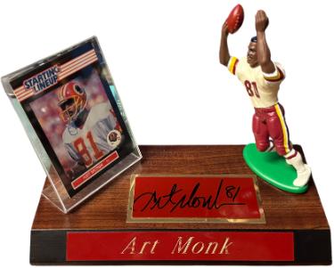 Art Monk Autographed 1989 Kenner Starting Lineup NFL 3.5?ǥx1.75?ÇÖ?ÇÖMetal Cut Trading Card/SLU Figure/Display/Wood Base/Nameplate-COA-Powers Sports Memorabilia