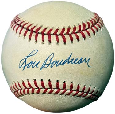 Lou Boudreau Autographed Official ROAL Rawlings American League Baseball minor tone- COA (Cleveland/HOF)-Powers Sports Memorabilia
