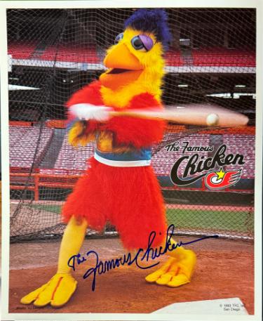 The Famous Chicken Autographed San Diego 1993 8x10 Photo- COA-Powers Sports Memorabilia