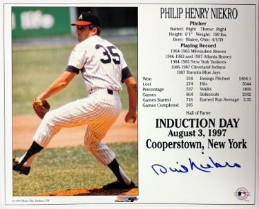 Phil Niekro Autographed Atlanta Braves MLB Licensed Hall of Fame Induction Day 8x10 Photo/Card- Tuff Stuff COA/Show Ticket-Powers Sports Memorabilia