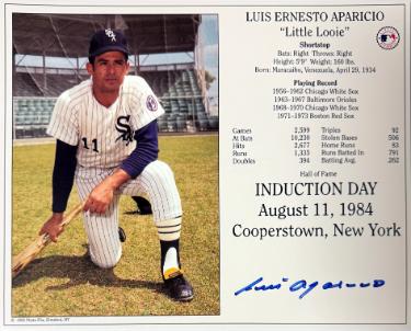 Luis Aparicio Autographed Chicago White Sox MLB Licensed Hall of Fame Induction Day 8x10 Photo/Card- COA-Powers Sports Memorabilia