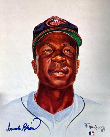Frank Robinson Autographed Baltimore Orioles MLB Licensed Ron Lewis 89 8x10 Photo- Tuff Stuff COA (HOF)-Powers Sports Memorabilia
