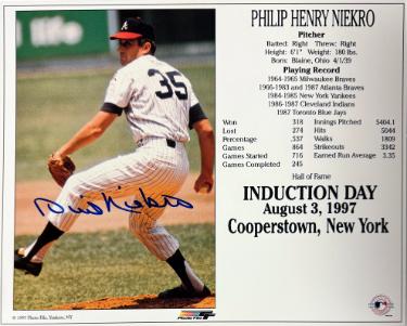 Phil Niekro Autographed Atlanta Braves MLB Licensed Hall of Fame Induction Day 8x10 Photo/Card- Tuff Stuff COA/Show Ticket - CTBL_043387-Powers Sports Memorabilia