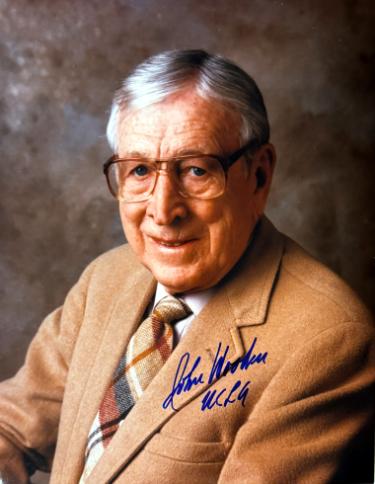 John Wooden Autographed 8x10 Photo UCLA imperfect- COA (UCLA Bruins/Coach/HOF)-Powers Sports Memorabilia
