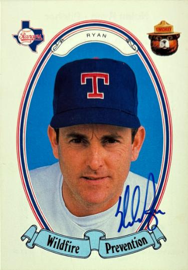Nolan Ryan Autographed Texas Rangers 3.5x5 1989 Wildfire Prevention Promo Card- COA-Powers Sports Memorabilia
