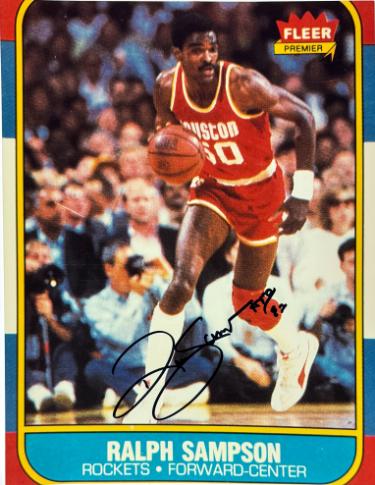 Ralph Sampson Autographed Houston Rocket 1986 Fleer Rookie Card Reprint Photo #50- Collector's Showcase COA-Powers Sports Memorabilia