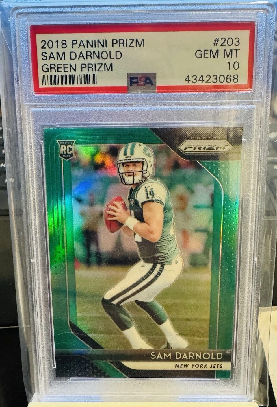 Sam Darnold 2018 Panini Prizm Football Green Prizm Rookie Card #203 Graded PSA 10 Cert #43423068-Powers Sports Memorabilia