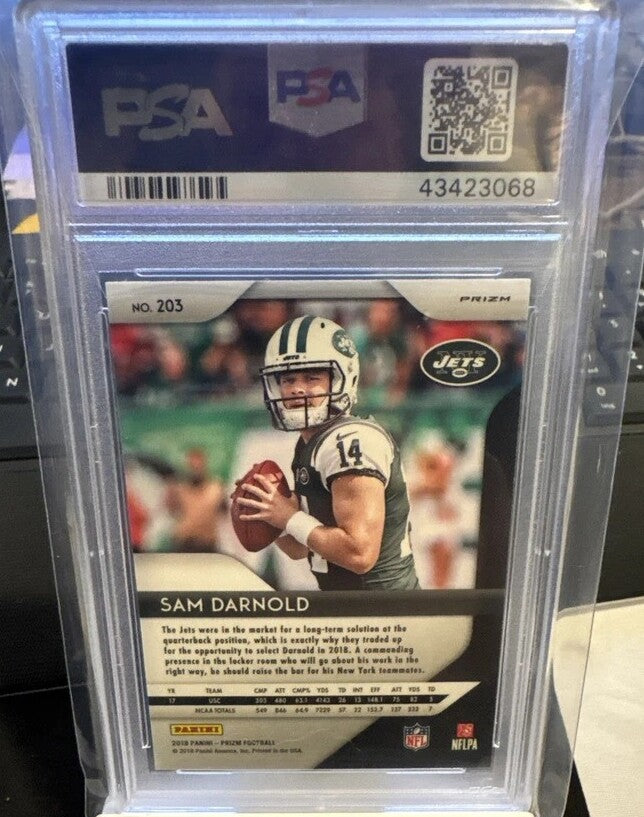 Sam Darnold 2018 Panini Prizm Football Green Prizm Rookie Card #203 Graded PSA 10 Cert #43423068-Powers Sports Memorabilia