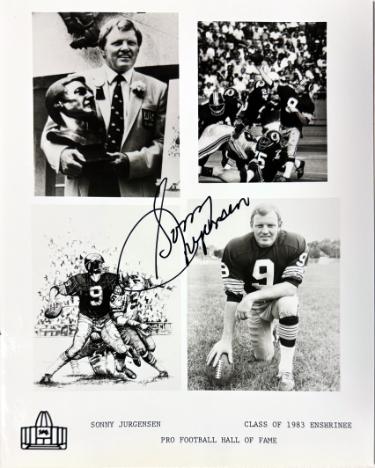 Sonny Jurgensen has hand Autographed this Class of 1983 Enshrinee Pro Football Hall of Fame Licensed 8x10 Photo imperfect- COA-Powers Sports Memorabilia