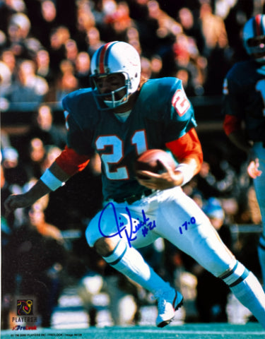 Jim Kiick Autographed Miami Dolphins NFL Licensed 8x10 Photo #21 17-0 minor dings- COA (Perfect Season)-Powers Sports Memorabilia