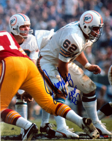 Jim Langer Autographed Miami Dolphins NFL Licensed 8x10 Photo HOF 87 minor dings- COA/Show Ticket-Powers Sports Memorabilia