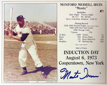 Monte Irvin Autographed New York Giants MLB Hall of Fame Induction Day 8x10 Photo/Card minor spot- Tuff Stuff LOA/Show Ticket-Powers Sports Memorabilia
