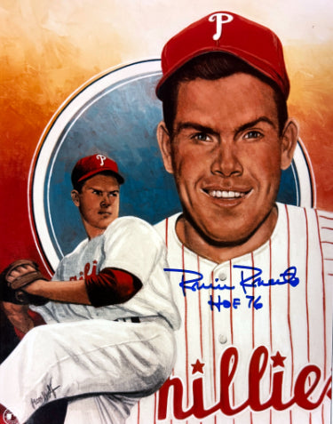 Robin Roberts Autographed Philadelphia Phillies MLB Licensed 8x10 Photo HOF 76- Collector's Showcase COA/Show Ticket/Photo-Powers Sports Memorabilia