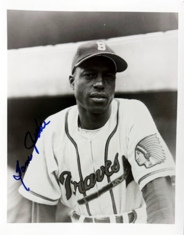 Sam Jethroe Autographed Boston Braves Vintage B&W 8x10 Photo minor dings- Stacks of Plaques COA (ROY 1950)-Powers Sports Memorabilia