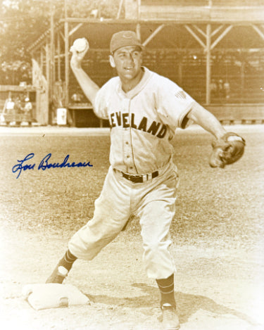 Lou Boudreau Autographed Cleveland Sepia Tone Vintage 8x10 Photo- COA (HOF)-Powers Sports Memorabilia