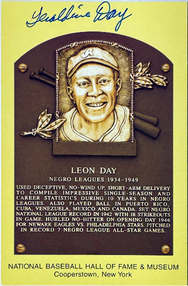 Geraldine Day the wife of Leon Day Autographed 3.5x5.5 Hall of Fame Plaque Card- COA-Powers Sports Memorabilia