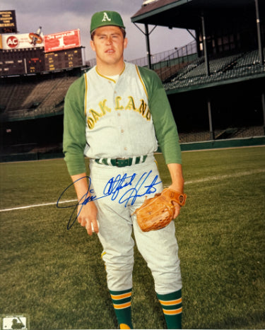 Jim "Catfish" Hunter Autographed Oakland A's 8x10 Photo imperfect- Stacks of Plaques COA (HOF/5X WSC)-Powers Sports Memorabilia