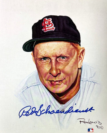 Red Schoendienst Autographed St. Louis Cardinals MLB Licensed Ron Lewis 90 8x10 Photo- /5000- minor dings- COA/Show Ticket (HOF)-Powers Sports Memorabilia