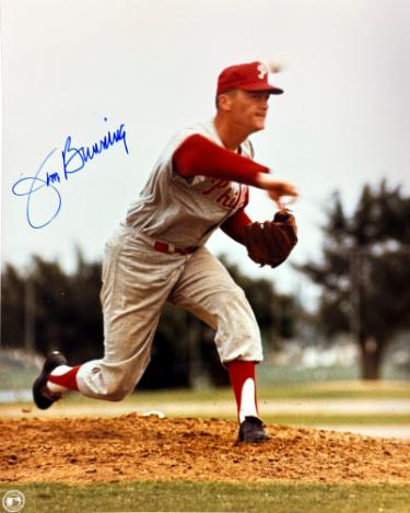 Jim Bunning Autographed Philadelphia Phillies MLB Licensed 8x10 Photo minor dings- COA (HOF)-Powers Sports Memorabilia