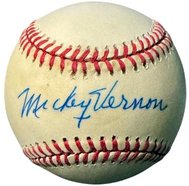 Mickey Vernon Autographed Official ROAL Rawlings American League Baseball imperfect- COA (Senators/Cleveland/Braves)-Powers Sports Memorabilia