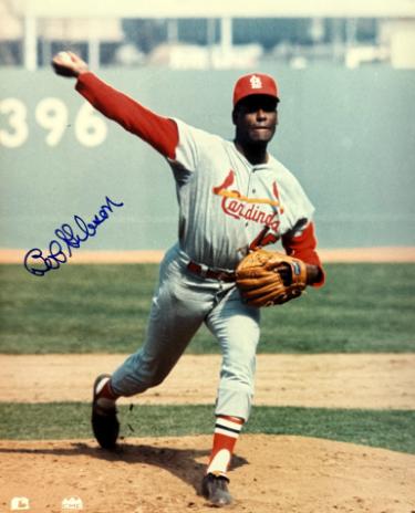 Bob Gibson Autographed St. Louis Cardinals 8x10 Photo minor dings- Tuff Stuff COA (HOF)-Powers Sports Memorabilia