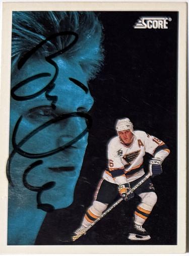 Brett Hull Autographed 1992 Score On Card Auto #500- COA (St. Louis Blues/HOF)-Powers Sports Memorabilia