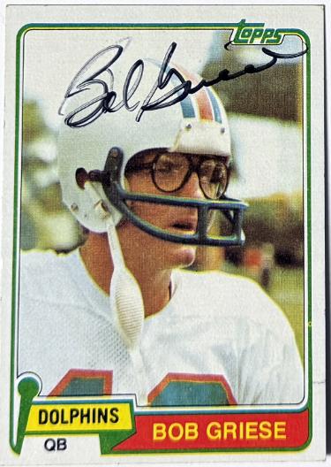 Bob Griese Autographed 1981 Topps On Card Auto #482 light sig- COA (Miami Dolphins/HOF)-Powers Sports Memorabilia