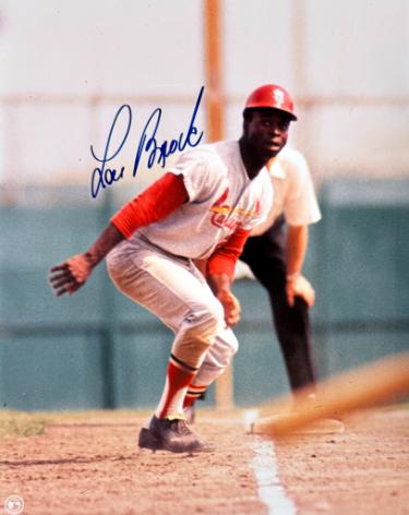 Lou Brock Autographed St. Louis Cardinals MLB Licensed 8x10 Photo minor dings- COA (HOF)-Powers Sports Memorabilia