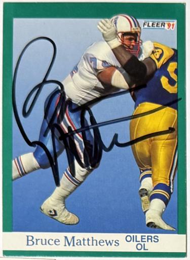 Bruce Matthews Autographed 1991 Fleer On Card Auto #67- COA (HOF/Oilers/Titans)-Powers Sports Memorabilia