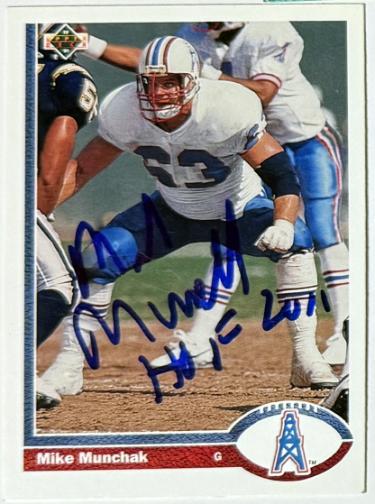 Mike Munchak Autographed 1991 Upper Deck On Card Auto #333 HOF 2011- COA (Houston Oilers)-Powers Sports Memorabilia