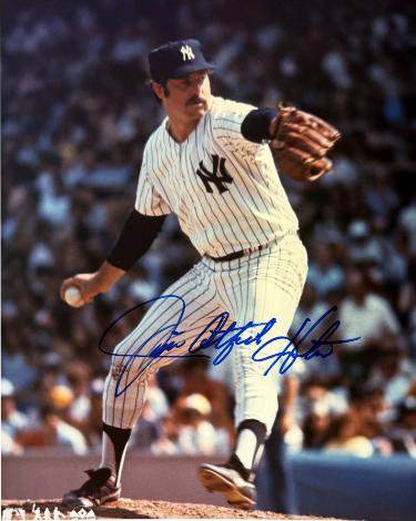 Jim "Catfish" Hunter Autographed New York Yankees 8x10 Photo minor dings- COA (5X WSC)-Powers Sports Memorabilia