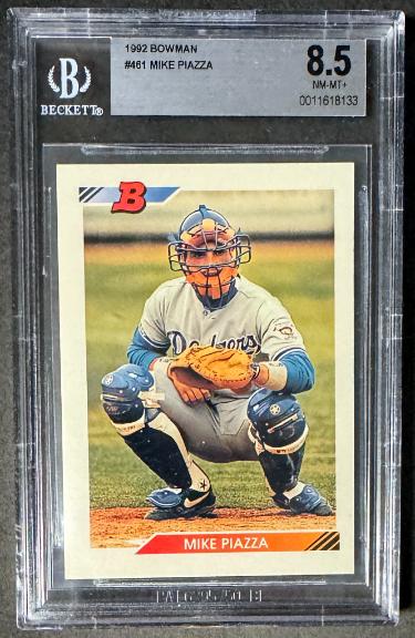 Mike Piazza 1992 Bowman Rookie Card (RC) #461- Beckett/BGS Graded 8.5 NM-MT+ (Los Angeles Dodgers/HOF/12 X All Star)-Powers Sports Memorabilia