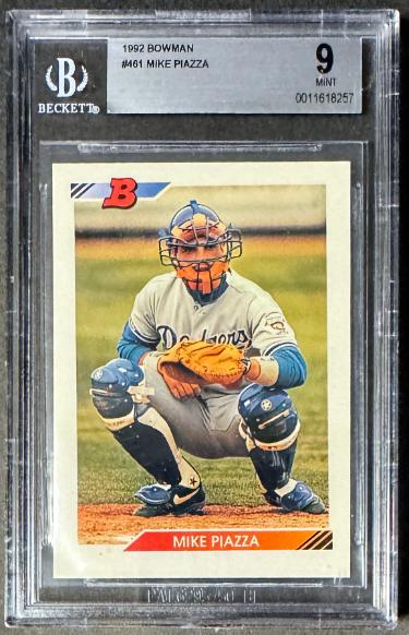 Mike Piazza 1992 Bowman Rookie Card (RC) #461- Beckett/BGS Graded 9 Mint (Los Angeles Dodgers/HOF/12 X All Star)-Powers Sports Memorabilia