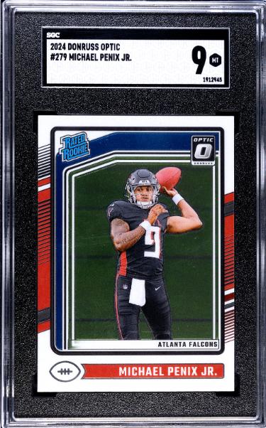 Michael Penix Jr. 2024 Donruss Optic Rated Rookie Card (RC) #279- SGC Graded 9 MT (Atlanta Falcons)-Powers Sports Memorabilia