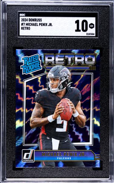 Michael Penix Jr 2024 Donruss Retro Rated Rookie Card (RC) #7- SGC Graded 10 Gem Mint (Atlanta Falcons)-Powers Sports Memorabilia