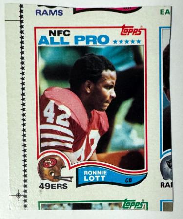 Ronnie Lott 1982 Topps NFL Uncut Partial Panel Card #486 (San Francisco 49ers/HOF)-Powers Sports Memorabilia