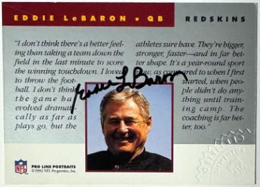 Eddie LeBaron Autographed 1992 NFL Pro Line Portraits Certified On Card Auto- Embossed Certified Authentic Auto Seal (Washington)-Powers Sports Memorabilia